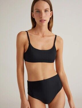 Quince Italian Scoop Neck Bikini Top Black Size S NWT